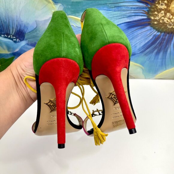 Charlotte Olympia Lets Dance Suede Heeled Sandals in Black Multi Size‎ 36.5 - Picture 4 of 14